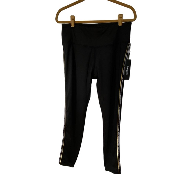Bebe leggings with gold striping down legs classic Bebe logo repeated - Picture 7 of 9